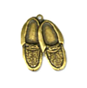 21mm Vintage Native American Moccasins Shoe Charm, Antique Silver or Antique Gold, Made in USA, pack of 6