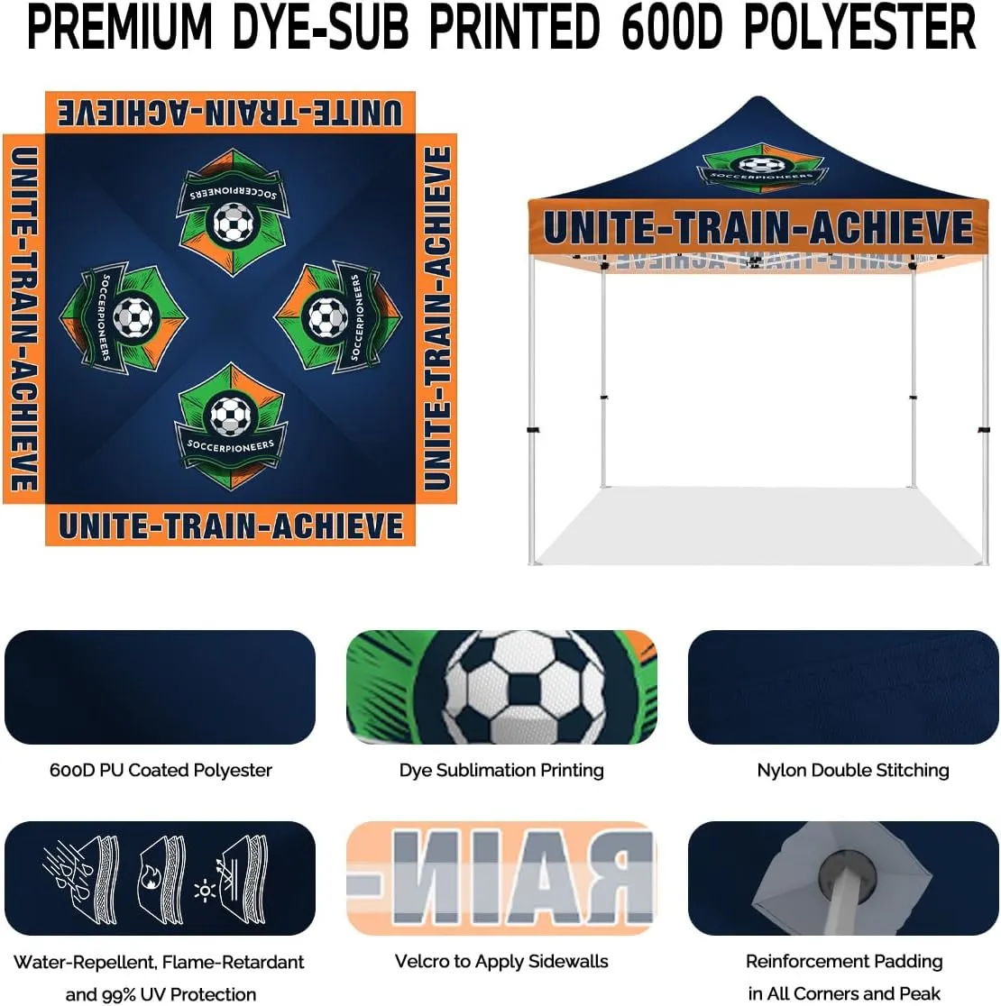 ABLEM8CANOPY UNITE TRAIN ACHIEVE 10x10 Soccer Tent for Soccer Games