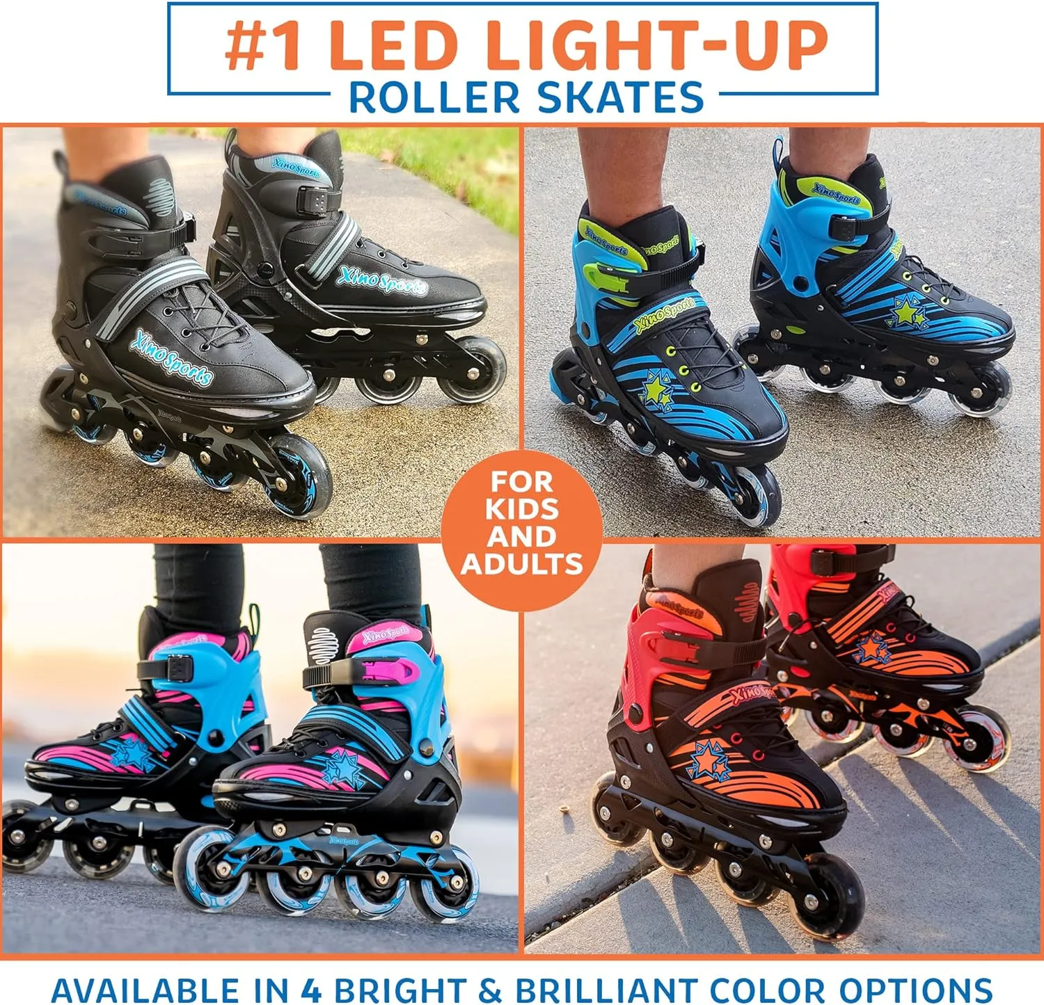 Adjustable Quad Skates | Inline Skates Combo for Kids, Youth
