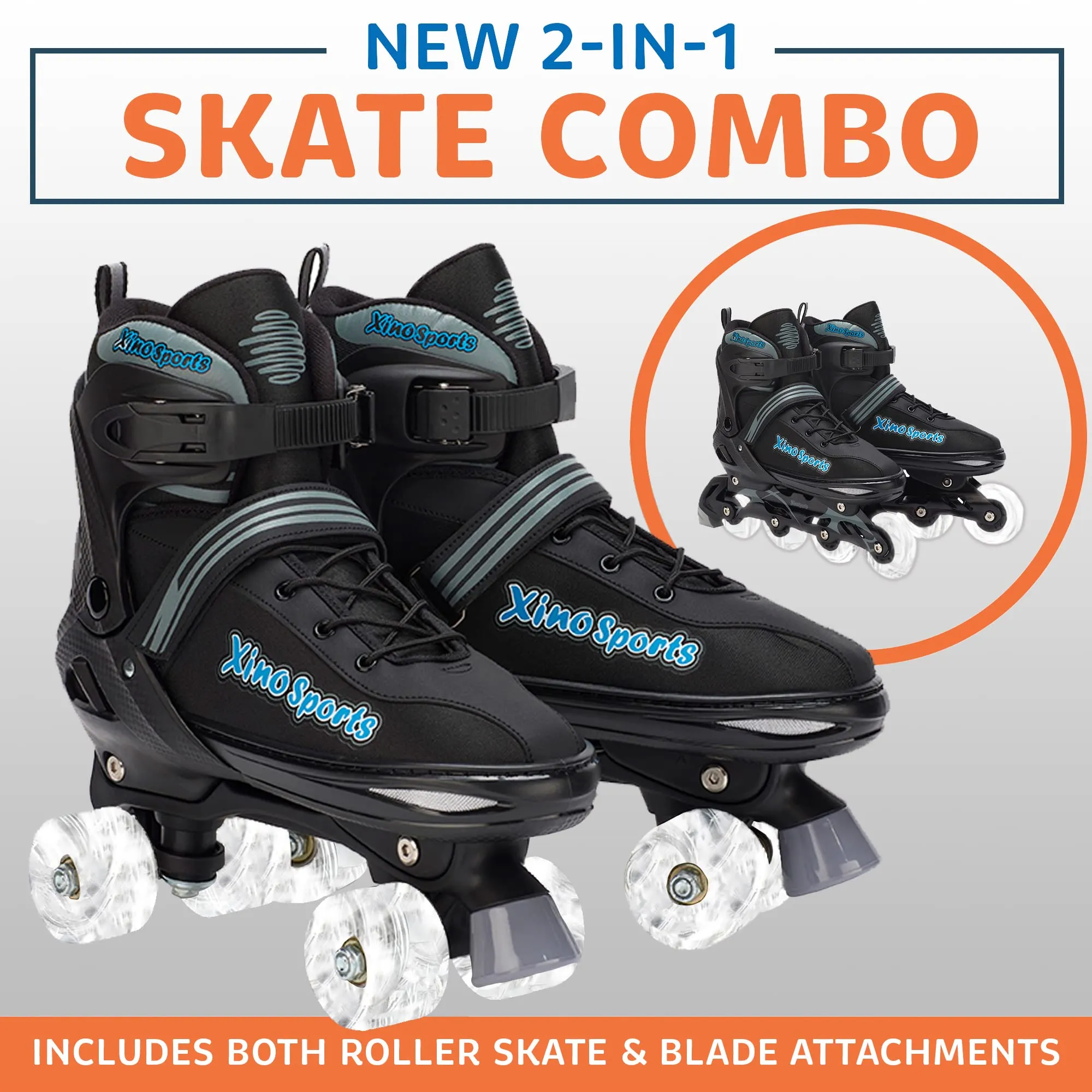 Adjustable Quad Skates | Inline Skates Combo for Kids, Youth
