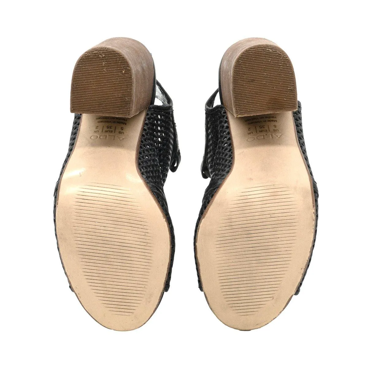Aldo Laced Up Heeled Sandals Peep Toe Leather Black Colour For Women