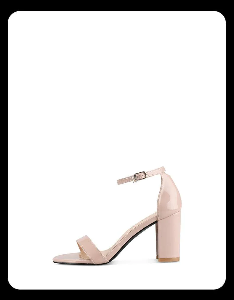 Ankle Strap Round Toe Chunky High Heels
