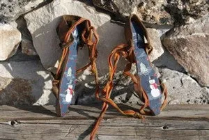 Antique Wooden Youth Ice Skates Hand Painted Snowman from Holland