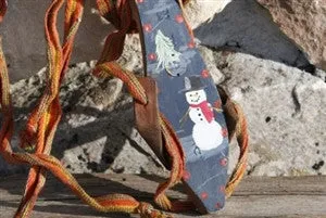 Antique Wooden Youth Ice Skates Hand Painted Snowman from Holland