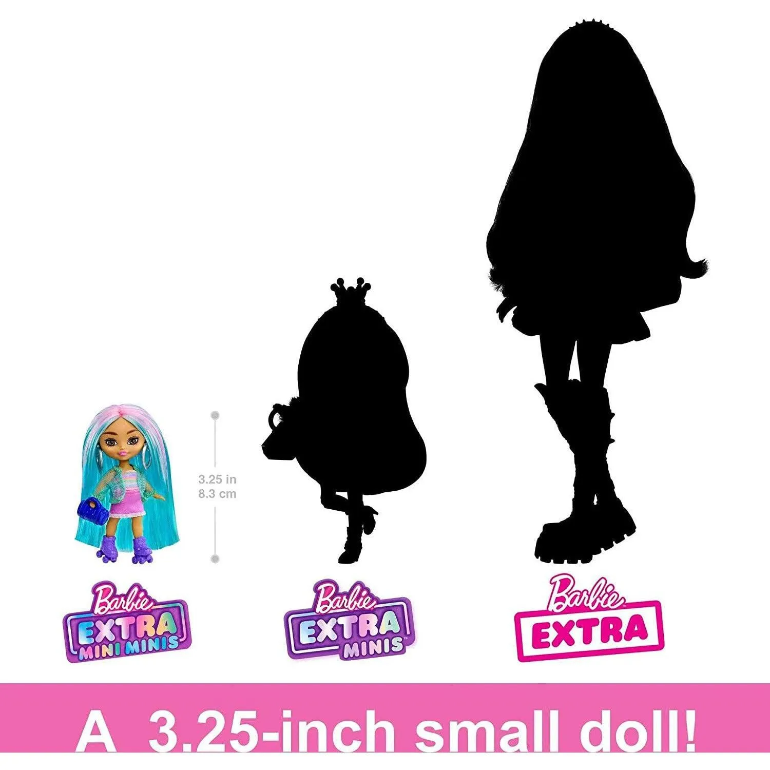 Barbie Extra Mini Minis Doll with Blue Hair, Sporty Outfit, Roller Skates & Accessories & Stand, 3.25-Inch