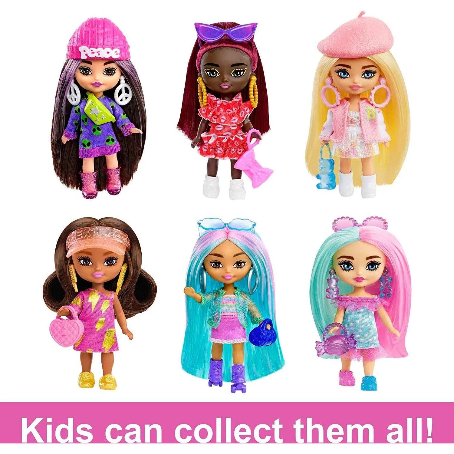 Barbie Extra Mini Minis Doll with Blue Hair, Sporty Outfit, Roller Skates & Accessories & Stand, 3.25-Inch