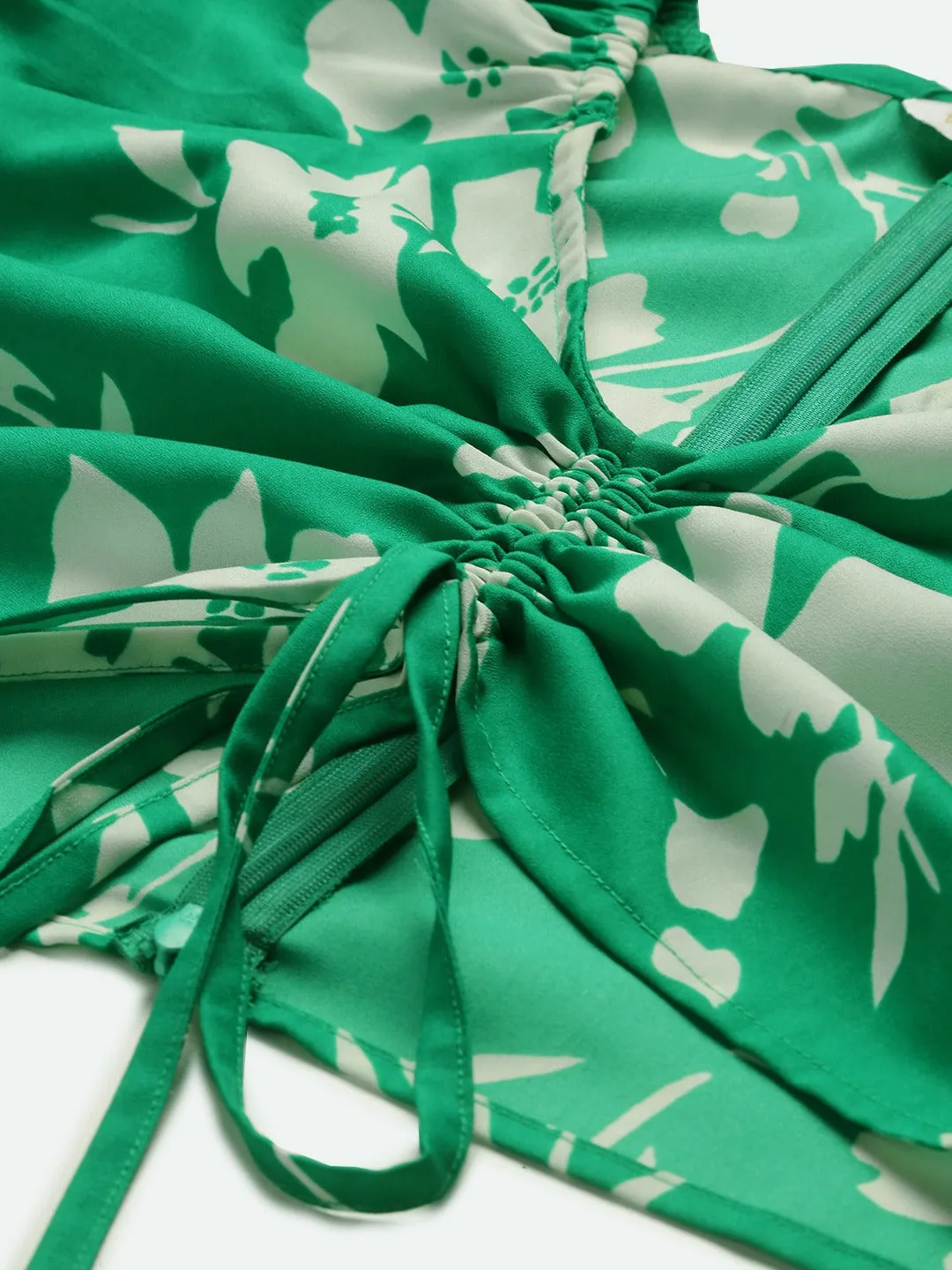Berrylush Women Green Floral Printed V-Neck Fit & Flare Co-Ordinate Mini Dress