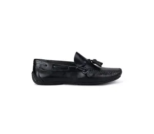 Black Tassel Leather Moccasins