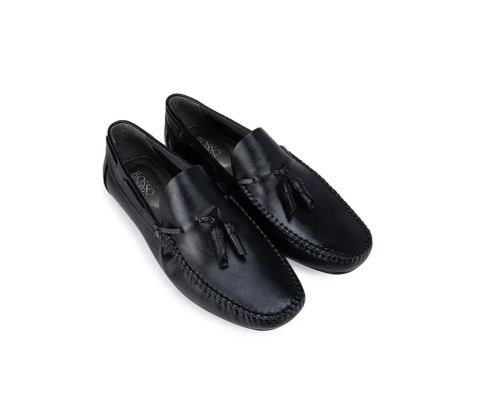 Black Tassel Leather Moccasins