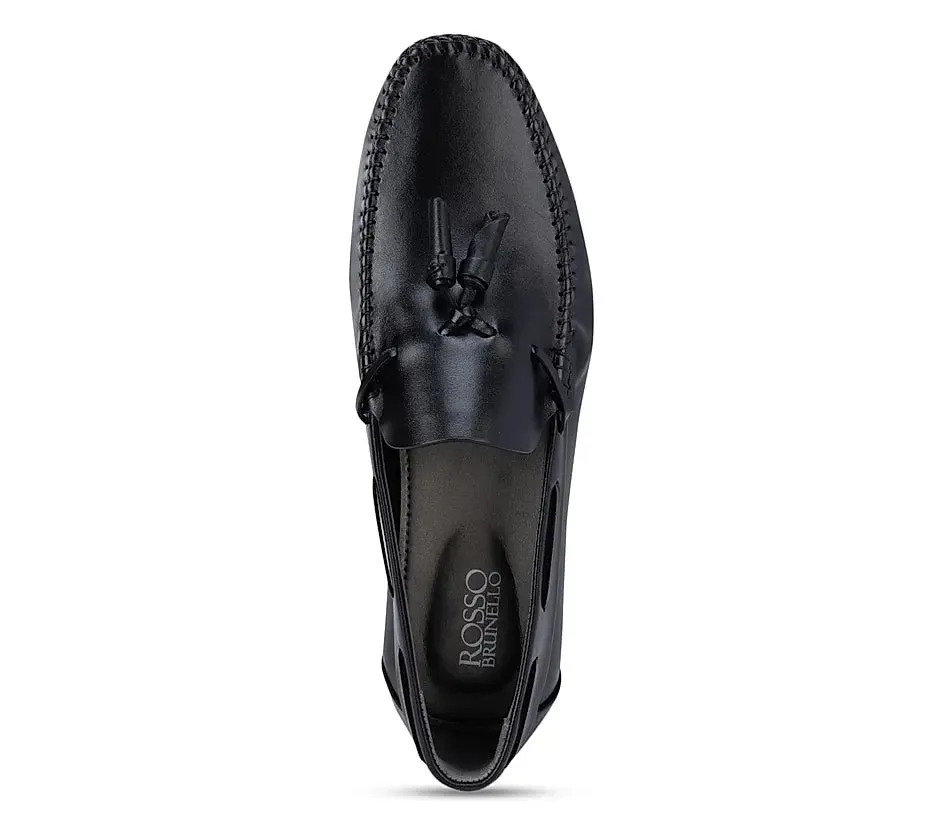 Black Tassel Leather Moccasins