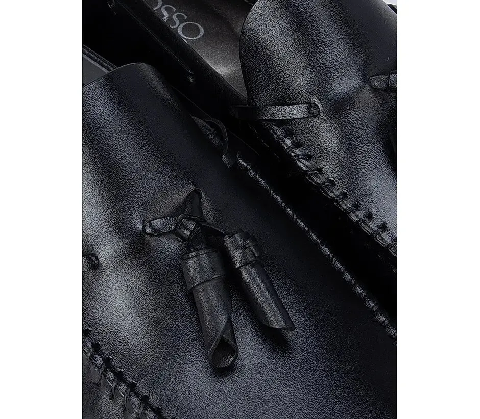 Black Tassel Leather Moccasins