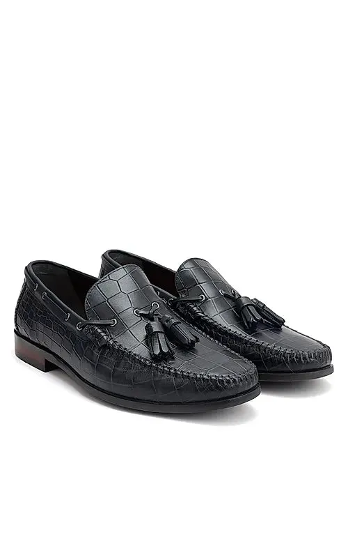 Blue Croco Textured Heel Moccasins