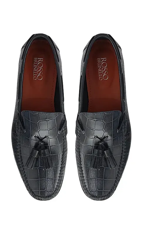 Blue Croco Textured Heel Moccasins