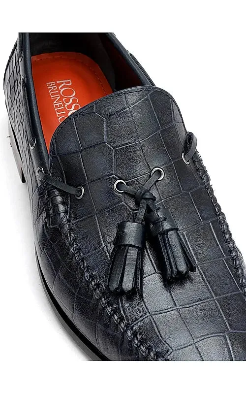 Blue Croco Textured Heel Moccasins