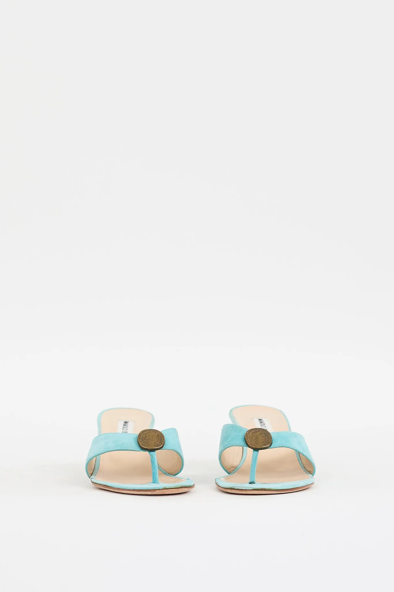 Blue Suede Coin Embellished Heeled Sandal