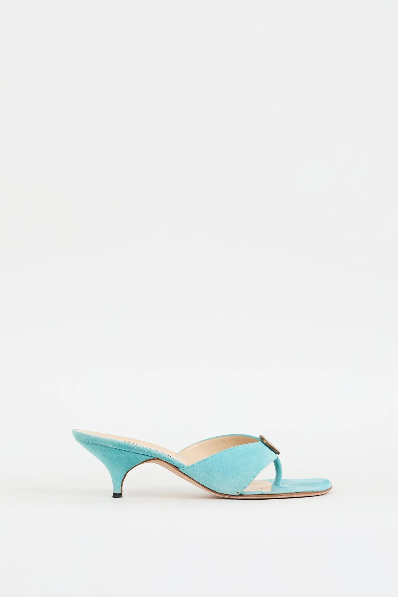 Blue Suede Coin Embellished Heeled Sandal