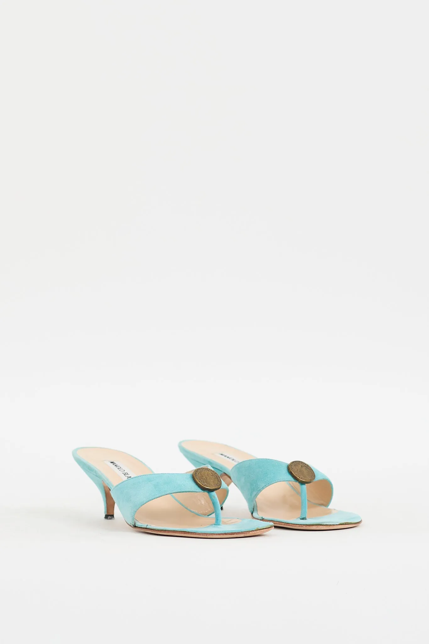 Blue Suede Coin Embellished Heeled Sandal