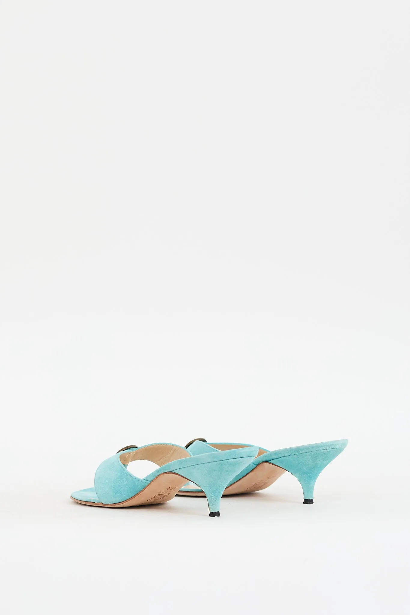 Blue Suede Coin Embellished Heeled Sandal