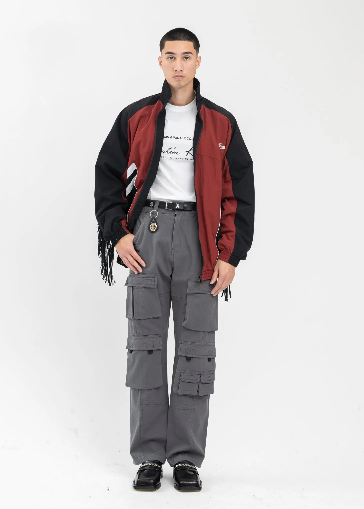 BURGUNDY / BLACK / WHITE FRINGE TRACK JACKET