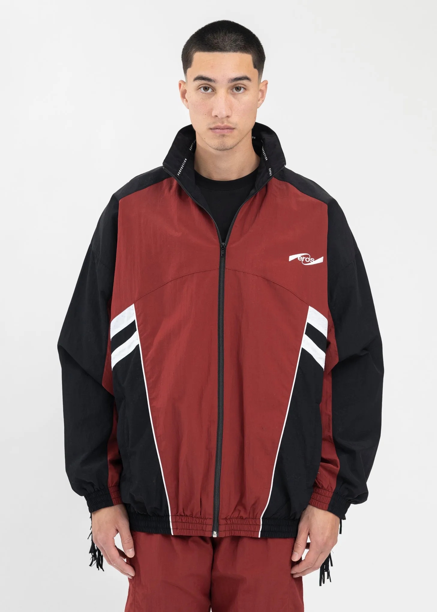 BURGUNDY / BLACK / WHITE FRINGE TRACK JACKET