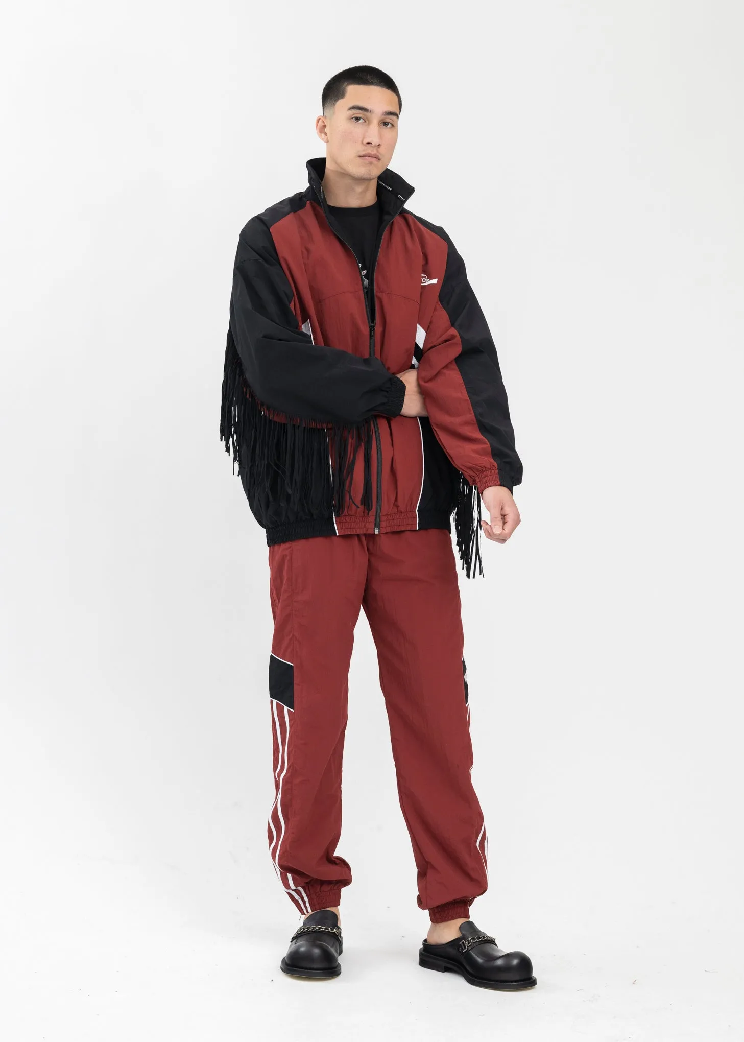 BURGUNDY / BLACK / WHITE FRINGE TRACK JACKET