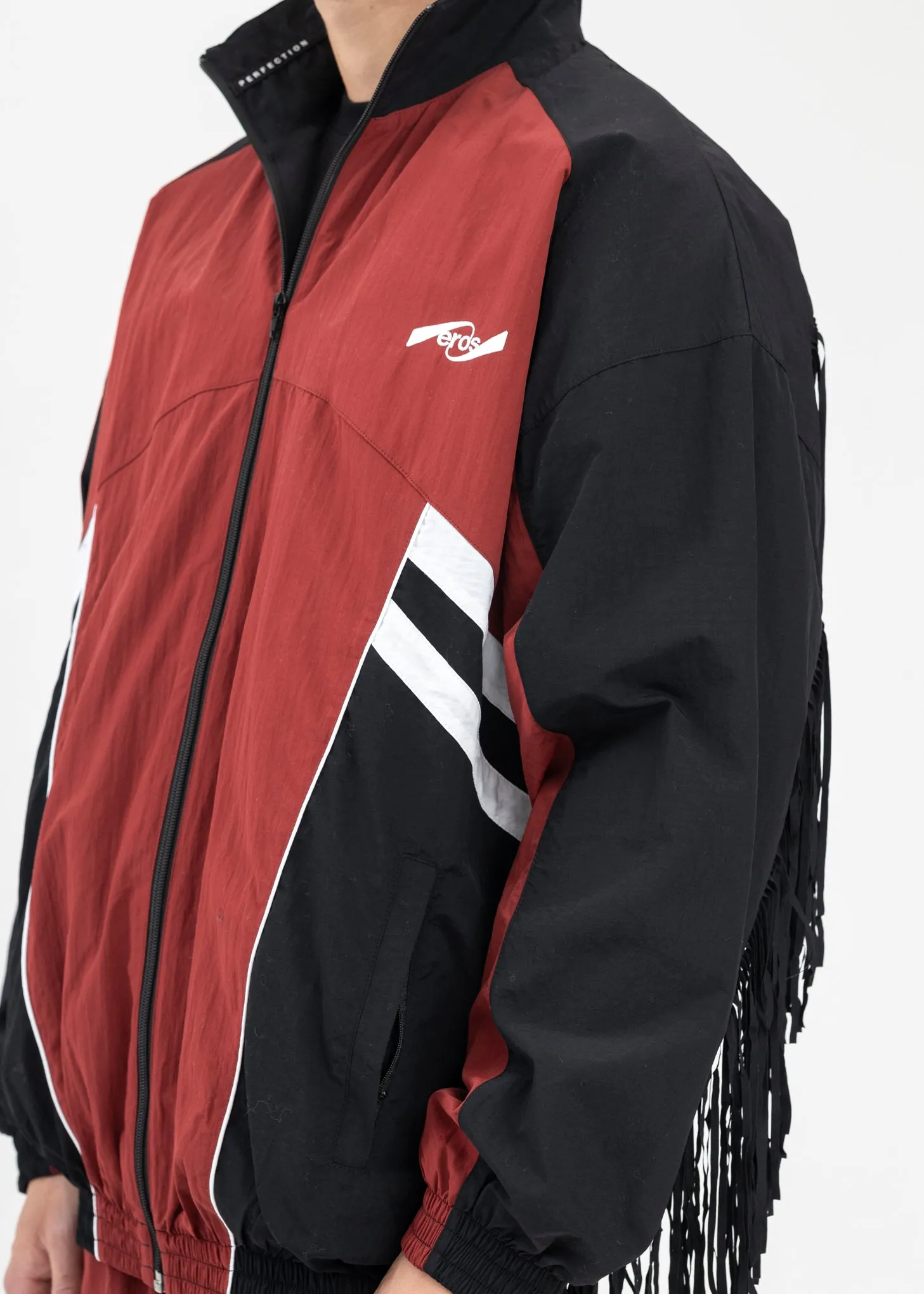 BURGUNDY / BLACK / WHITE FRINGE TRACK JACKET