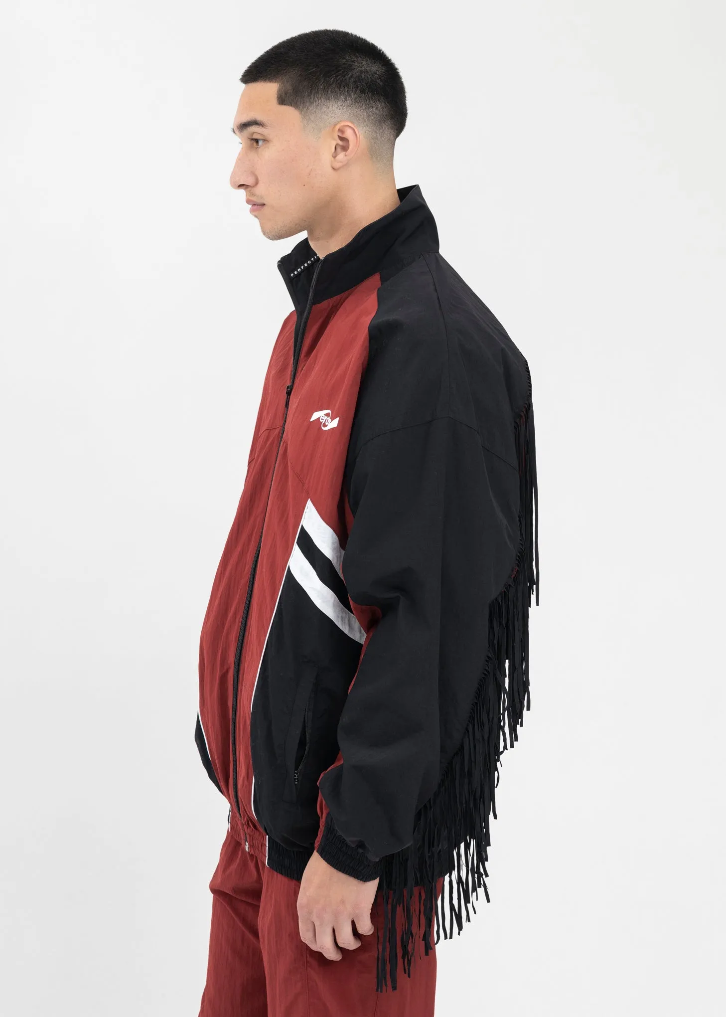 BURGUNDY / BLACK / WHITE FRINGE TRACK JACKET