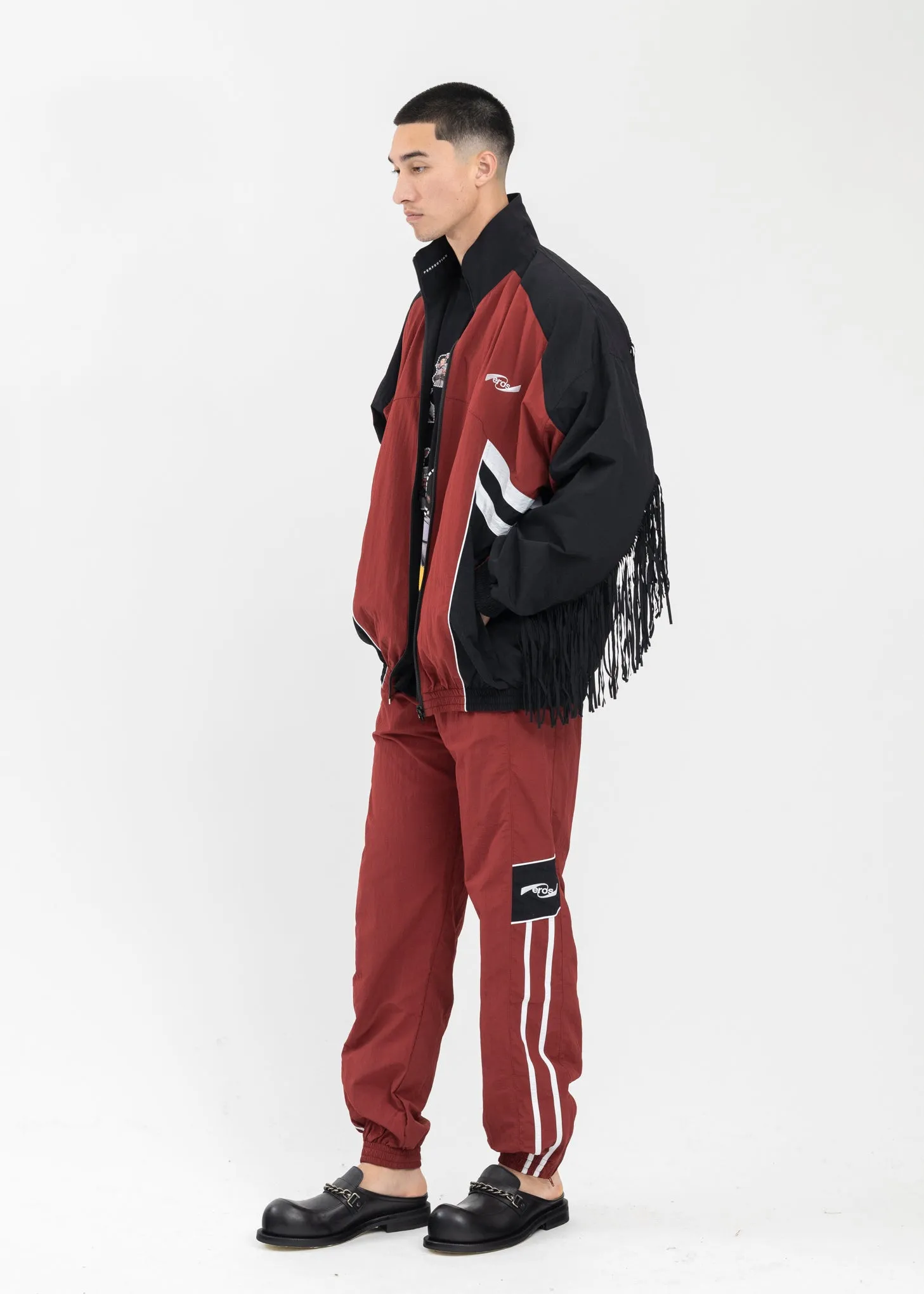 BURGUNDY / BLACK / WHITE FRINGE TRACK JACKET