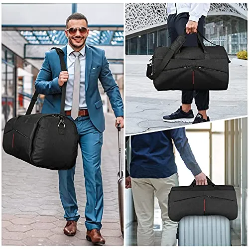 Carry on Garment Bags Convertible Suit Bag with Shoes Compartment Waterproof 2 in 1 Travel Duffle Bag Large Garment Bags Garment Duffle Bag for Men Black