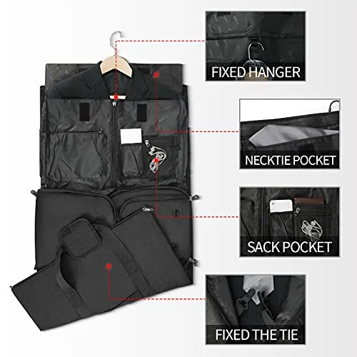 Carry on Garment Bags Convertible Suit Bag with Shoes Compartment Waterproof 2 in 1 Travel Duffle Bag Large Garment Bags Garment Duffle Bag for Men Black