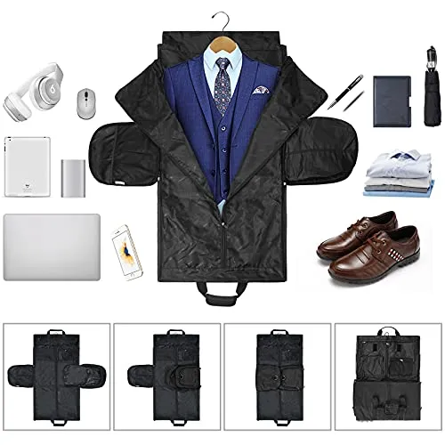 Carry on Garment Bags Convertible Suit Bag with Shoes Compartment Waterproof 2 in 1 Travel Duffle Bag Large Garment Bags Garment Duffle Bag for Men Black