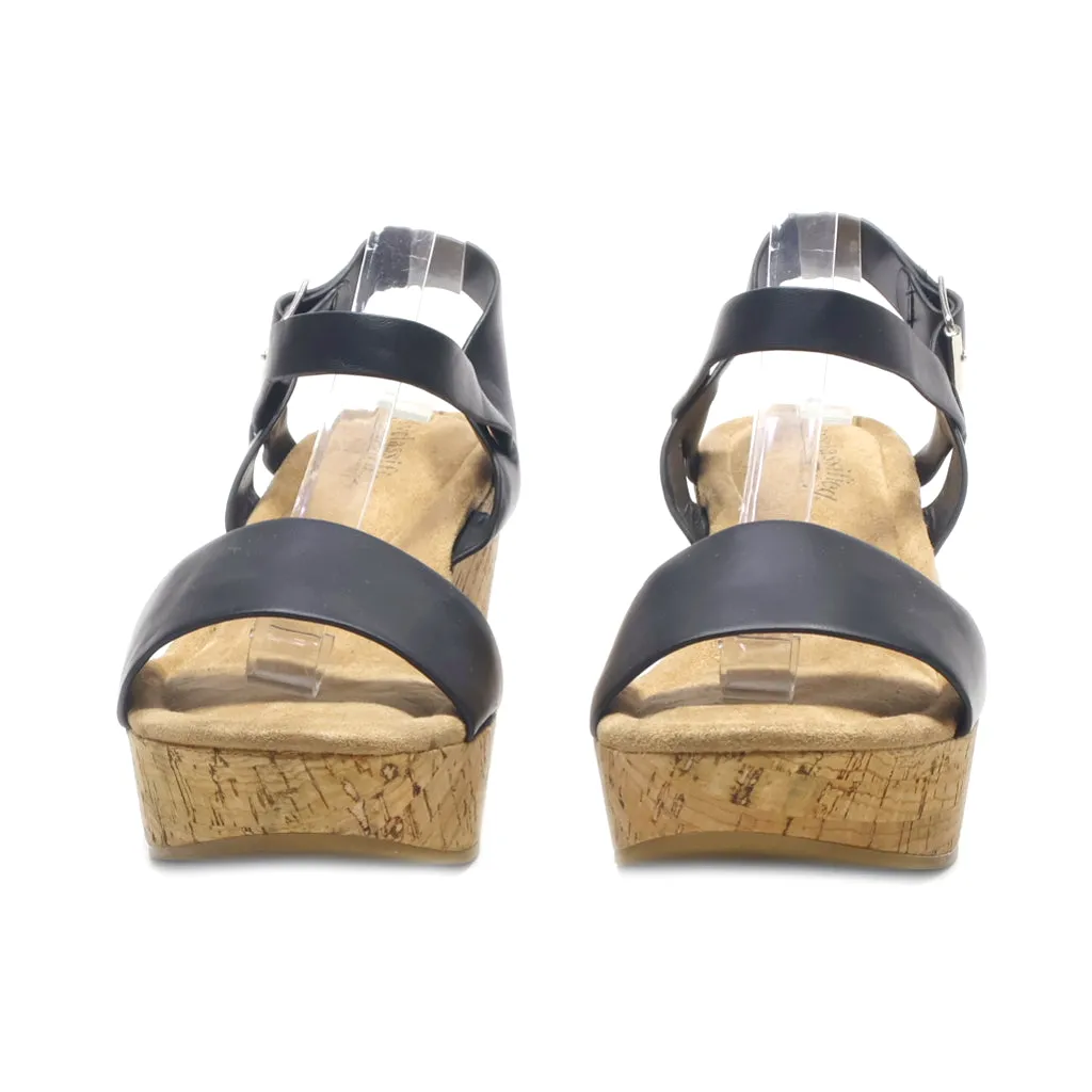 Cityclassified Wedge Sandals Leather Black Colour For Women