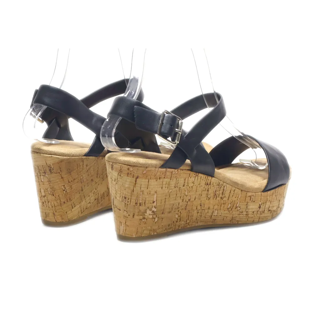 Cityclassified Wedge Sandals Leather Black Colour For Women