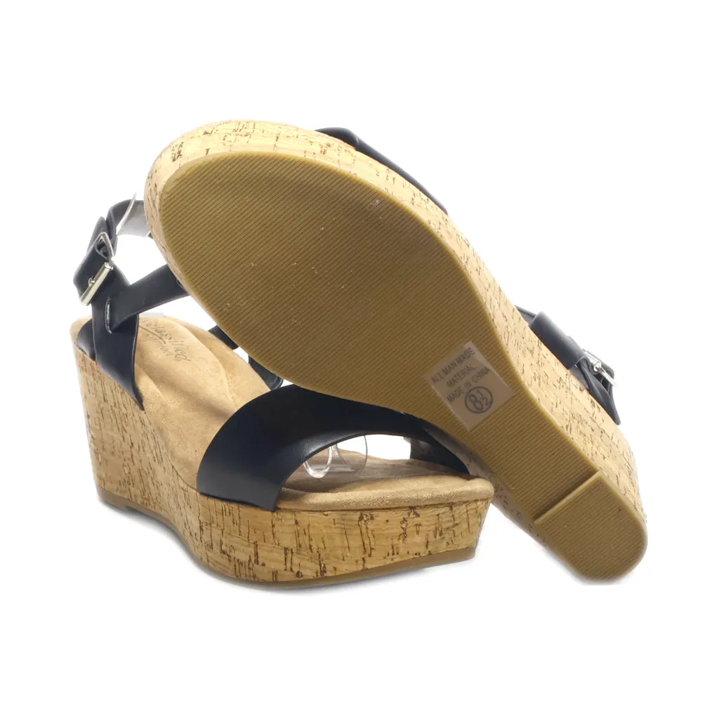 Cityclassified Wedge Sandals Leather Black Colour For Women