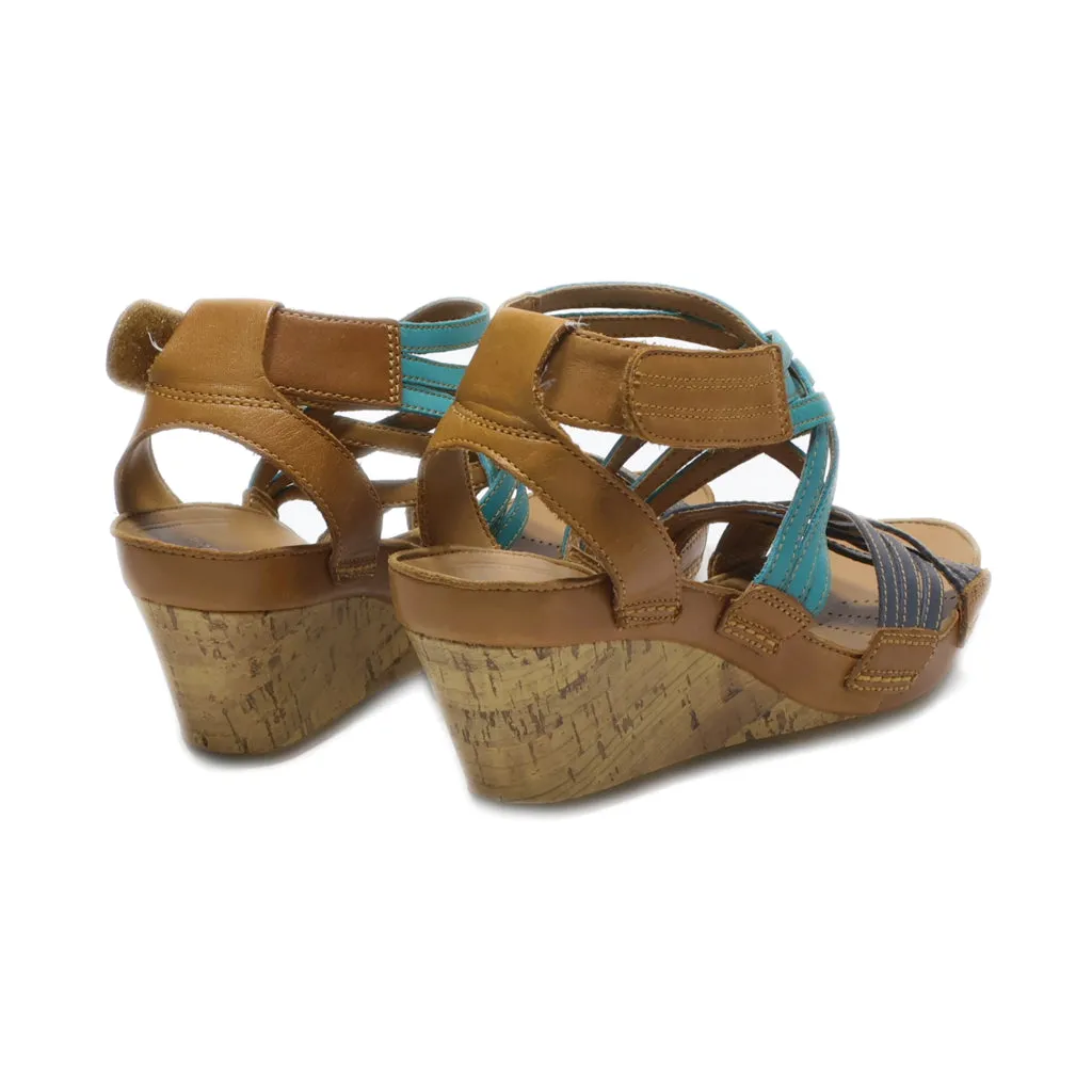 Clarks Wedge Sandals Leather Blue Colour For Women