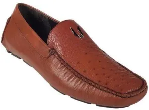 Cognac Full Quill Ostrich Driver Vestigium Driving Shoes Slip On Stylish Dress Loafer