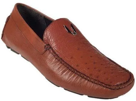 Cognac Full Quill Ostrich Driver Vestigium Driving Shoes Slip On Stylish Dress Loafer