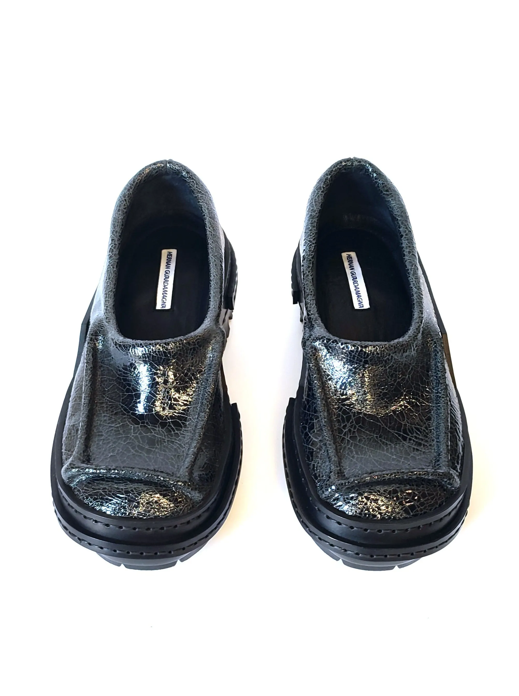 Cracked Black Patent Moccasins
