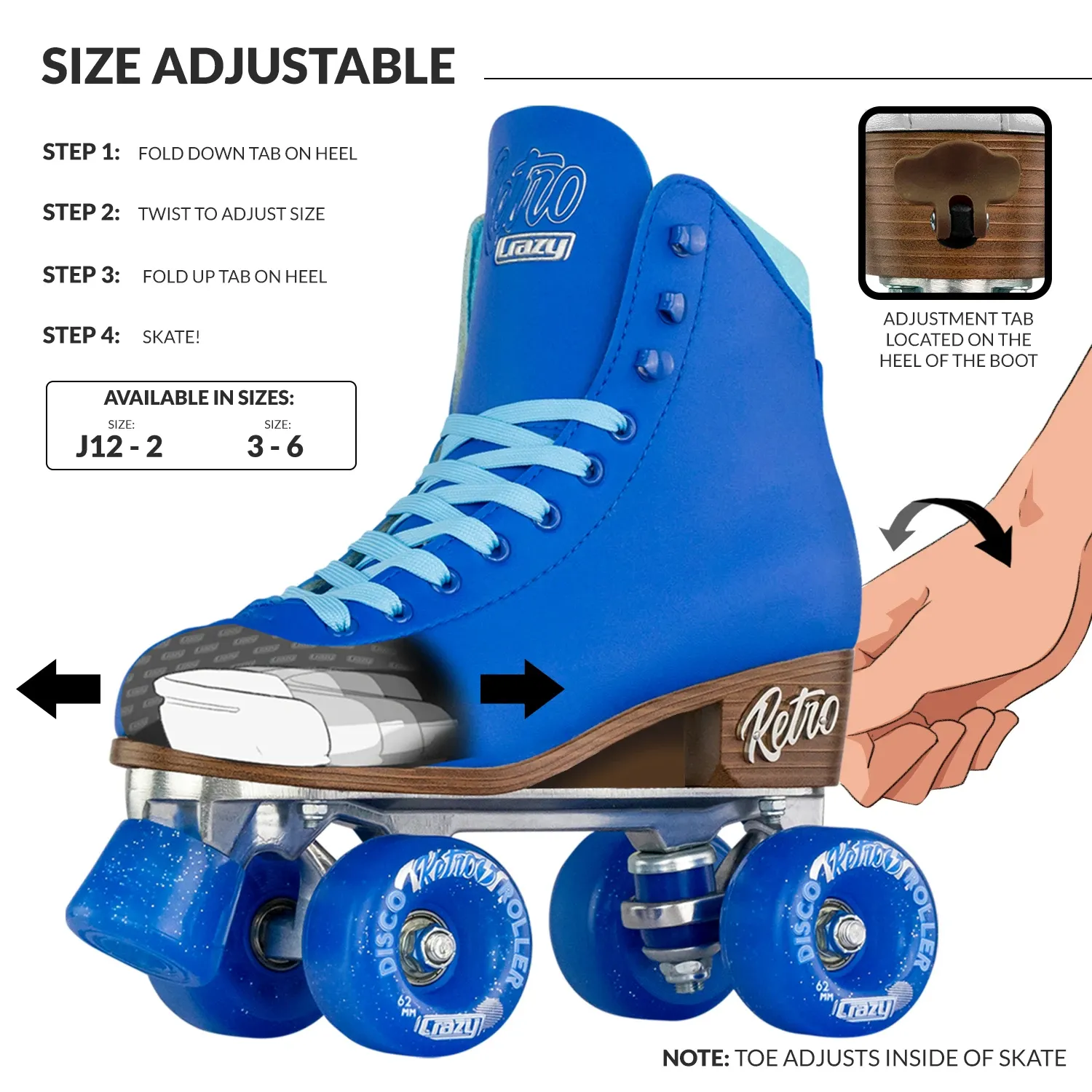 Crazy Retro Roller Blue - Kids Adjustable