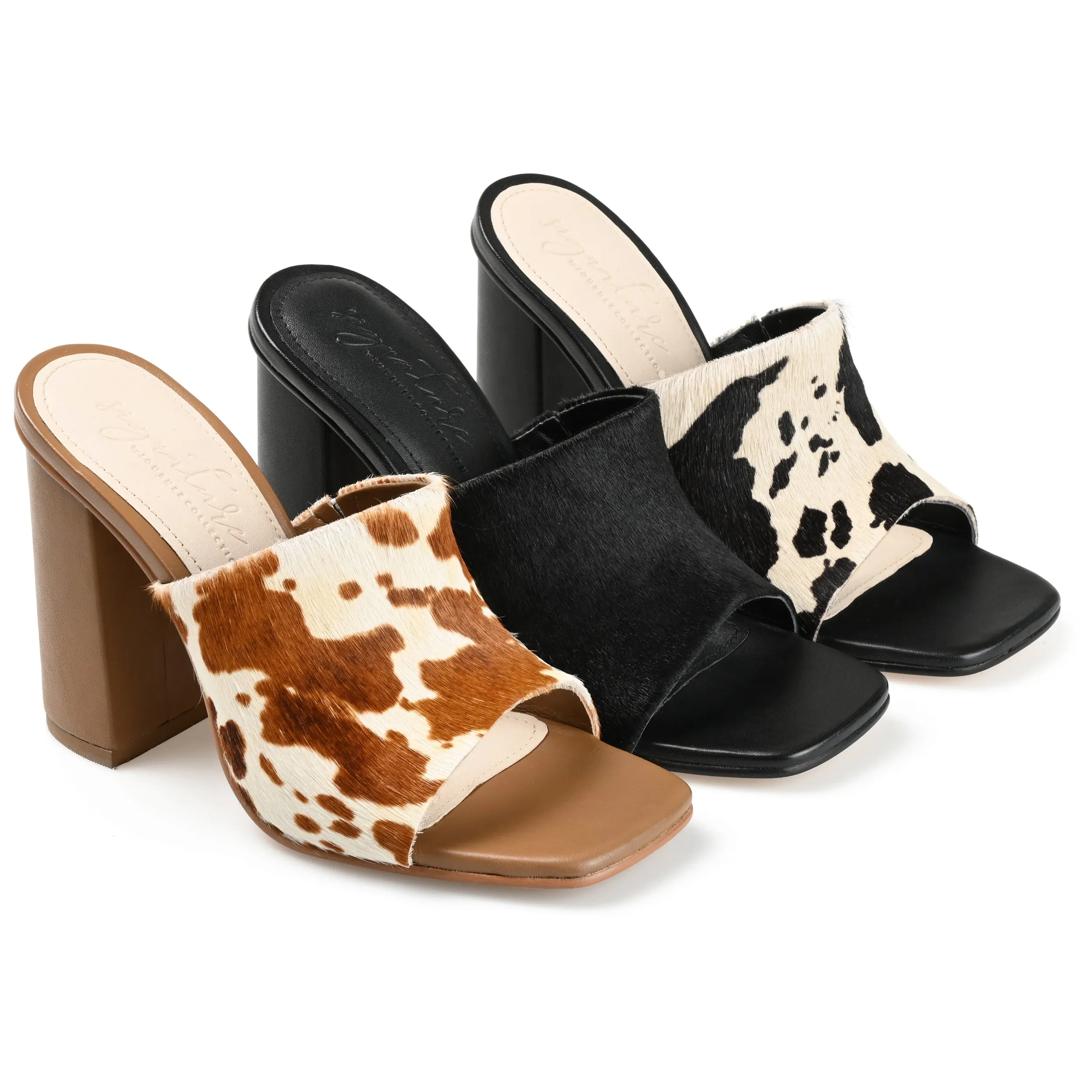 DEENA BLOCK HEELED MULES IN LEATHER