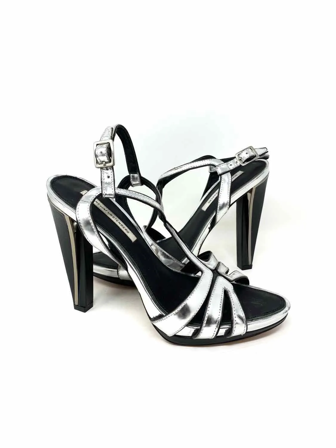 Diane Von Furstenberg Women's Silver Heeled Metallic Platform Size 10 Sandals