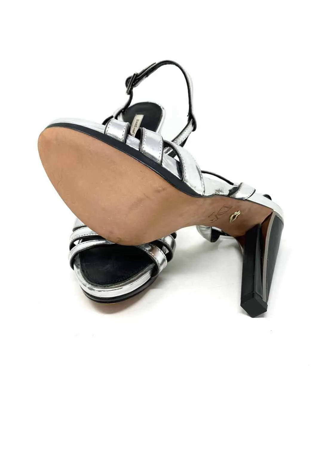 Diane Von Furstenberg Women's Silver Heeled Metallic Platform Size 10 Sandals