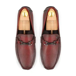 Dot Embossed Buckled  Moccasins - Maroon