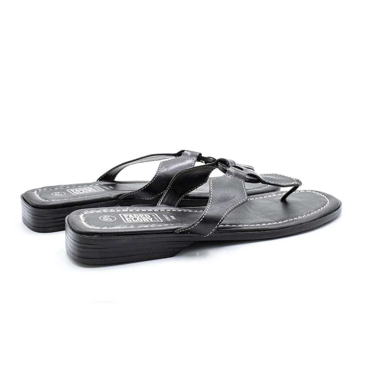 Faded Glory Flat Sandals Leather Black Colour For Women
