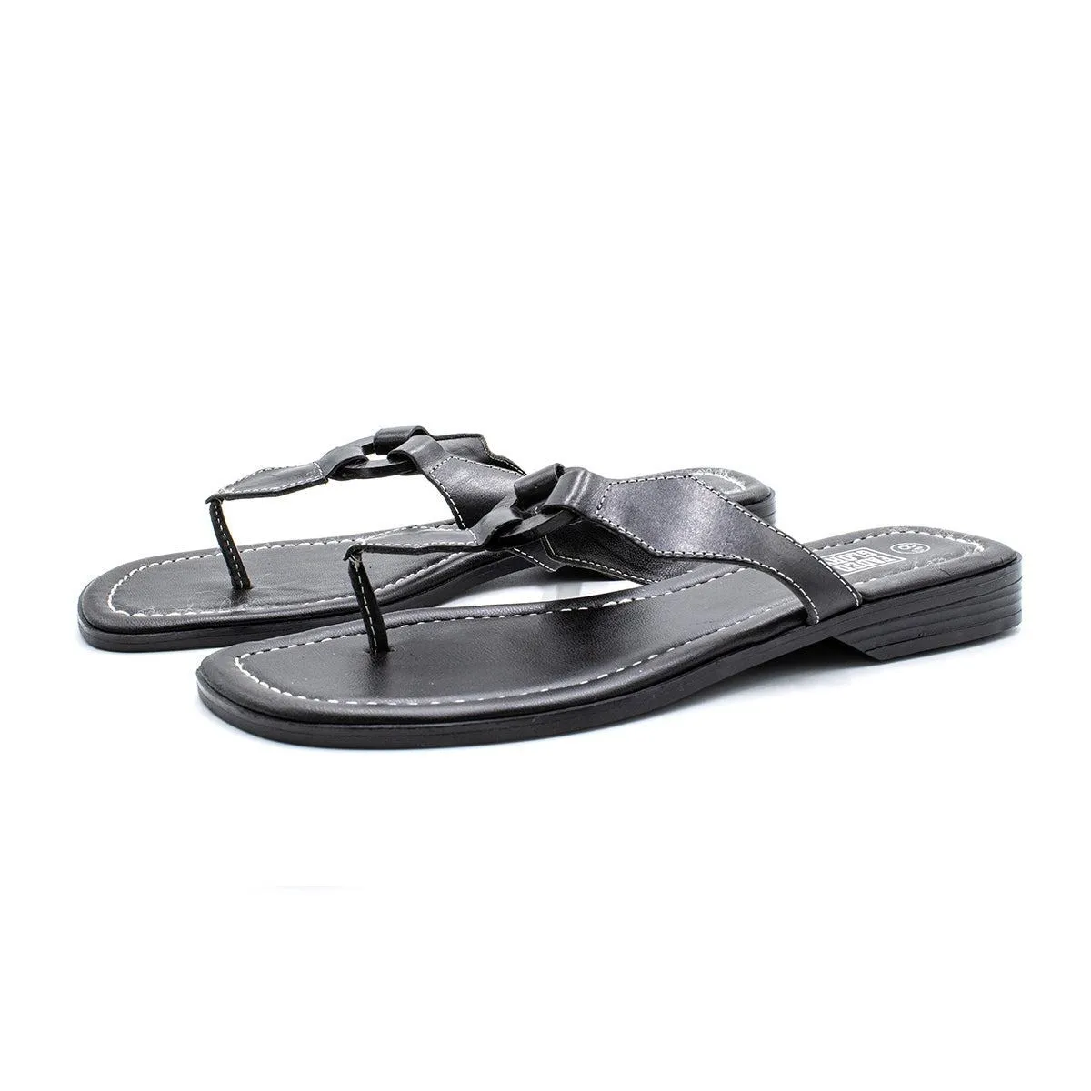 Faded Glory Flat Sandals Leather Black Colour For Women