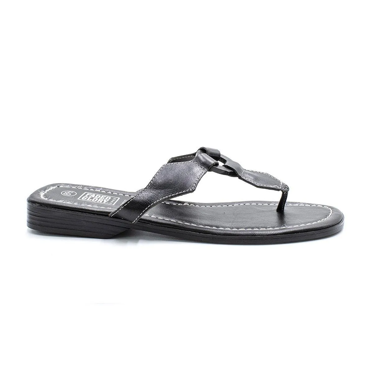 Faded Glory Flat Sandals Leather Black Colour For Women