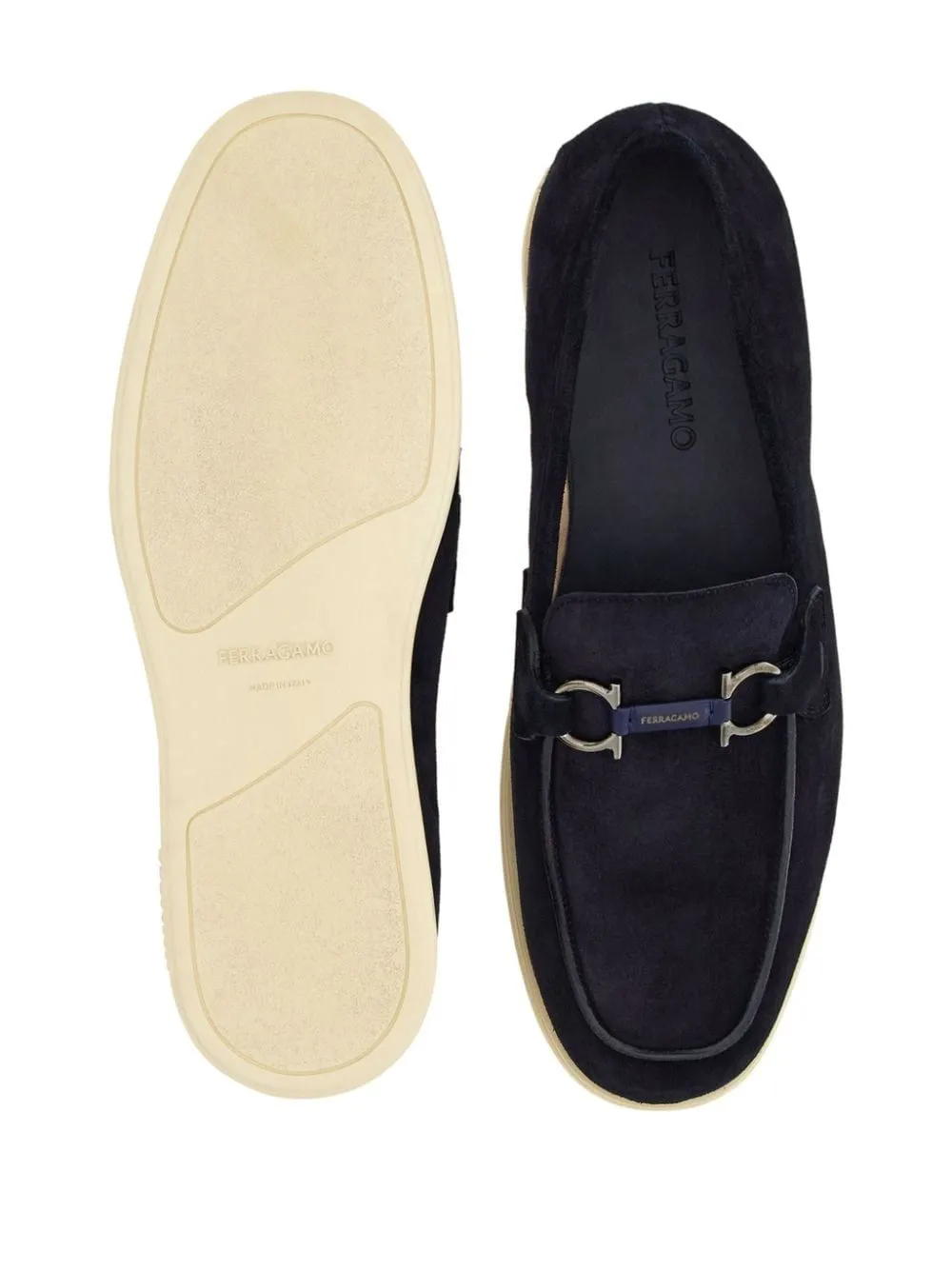 Ferragamo Cosimo Navy Suede Moccasins
