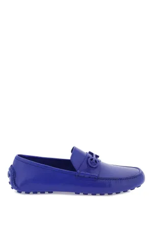Ferragamo Men's Navy Leather Gancini Hook Moccasins