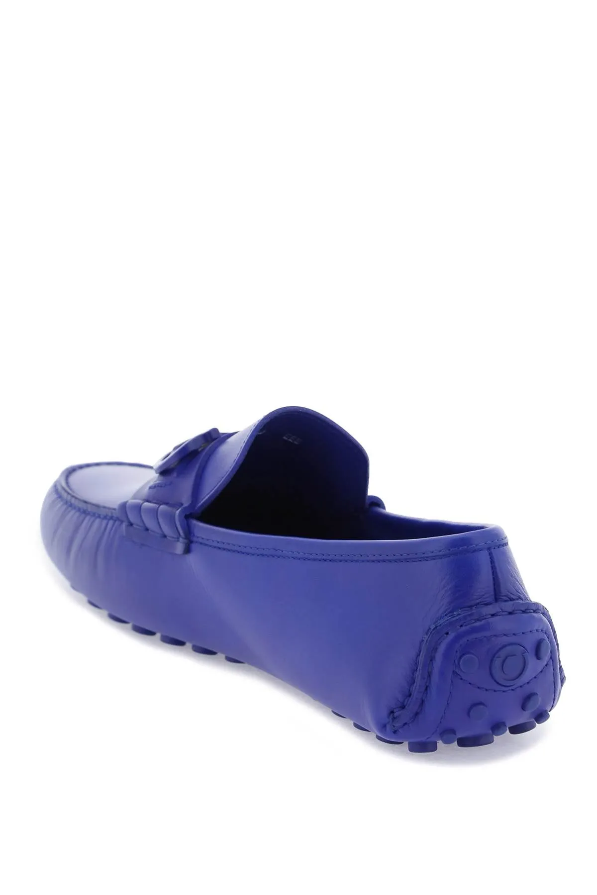 Ferragamo Men's Navy Leather Gancini Hook Moccasins