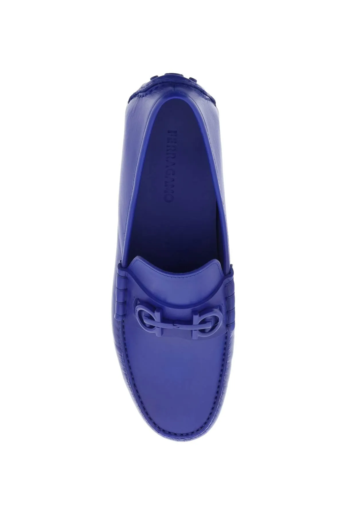 Ferragamo Men's Navy Leather Gancini Hook Moccasins